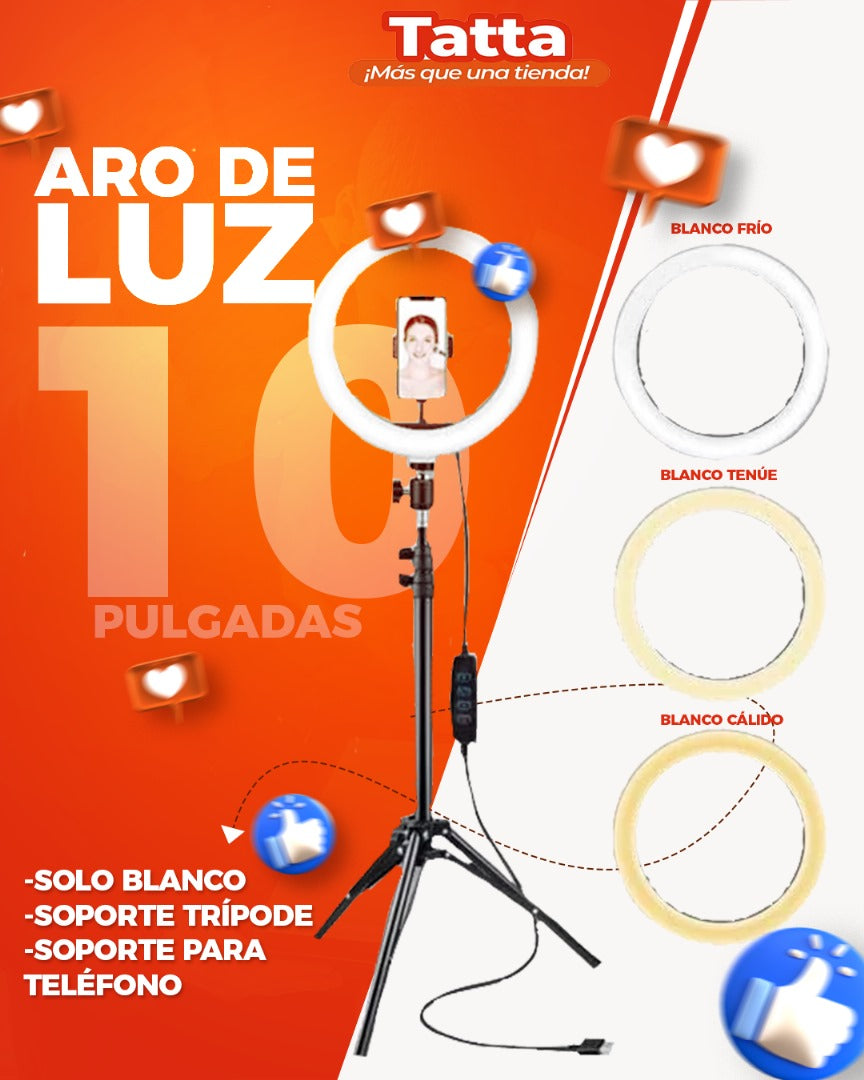 Aro de luz 10" 14" 18" 22" con tripode 210cm