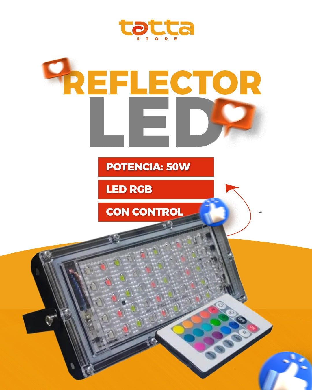 Reflector LED 50W con control remoto