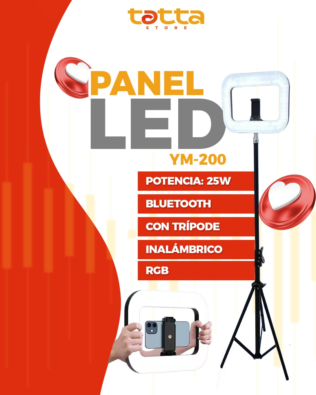 Aro de luz cuadrado RGB YM-200