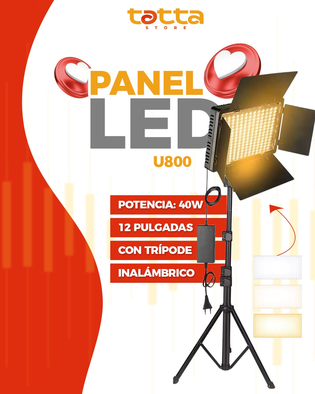 Panel LED 12" inalambrico U800 con tripode